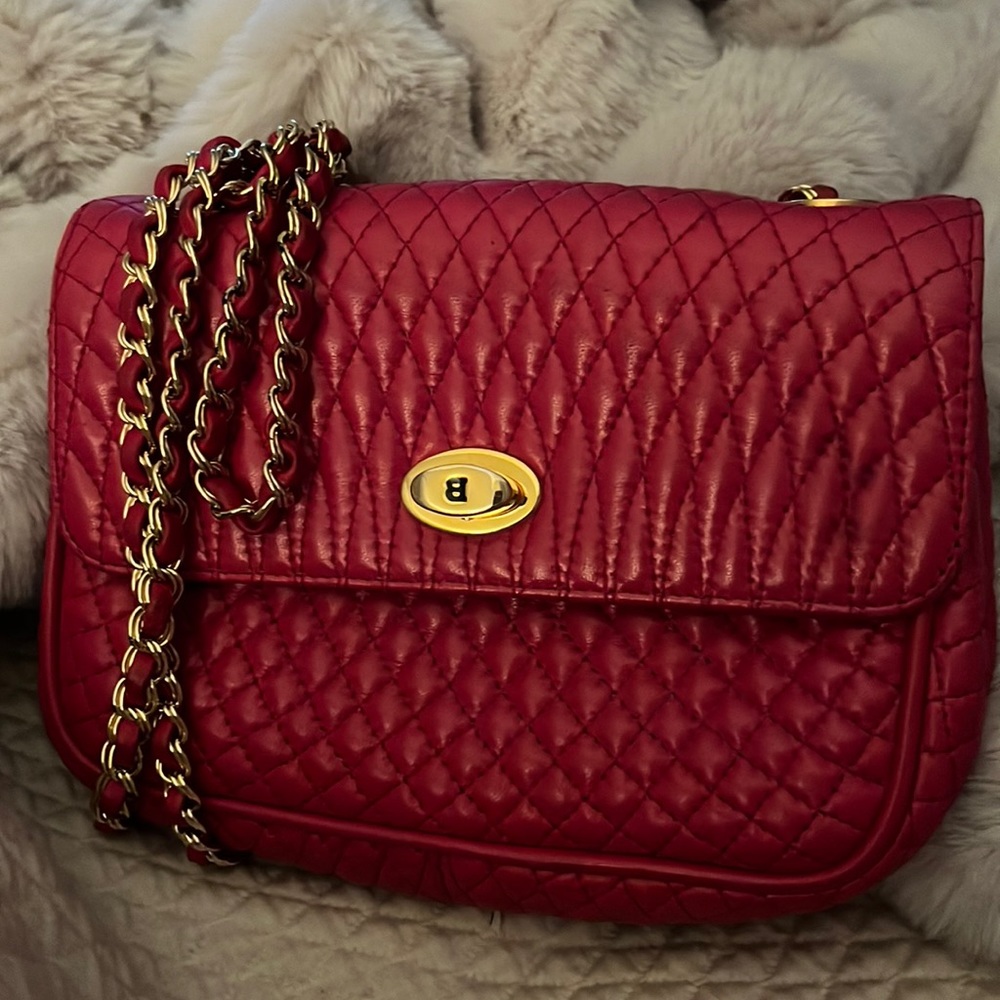 Bally Red Quilted Leather Crossbody Gold Chain Bag